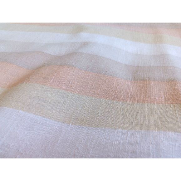 Cabrais Vintage Linen Short Sleeve Striped Neutrals Beach Short Sleeve Top L XL - Picture 7 of 10